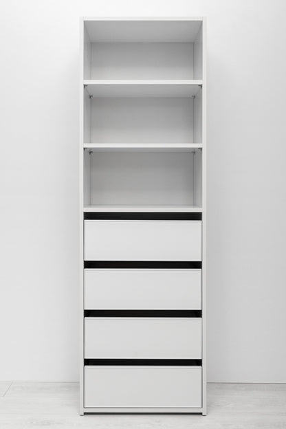 Geneva Built In Wardrobe - 4 Drawer 3 Shelf Module - Slim Shaker Panel - White