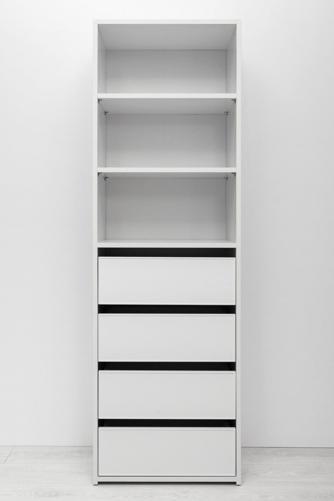 Geneva Built In Wardrobe - 4 Drawer 3 Shelf Module - Slim Shaker Panel - White