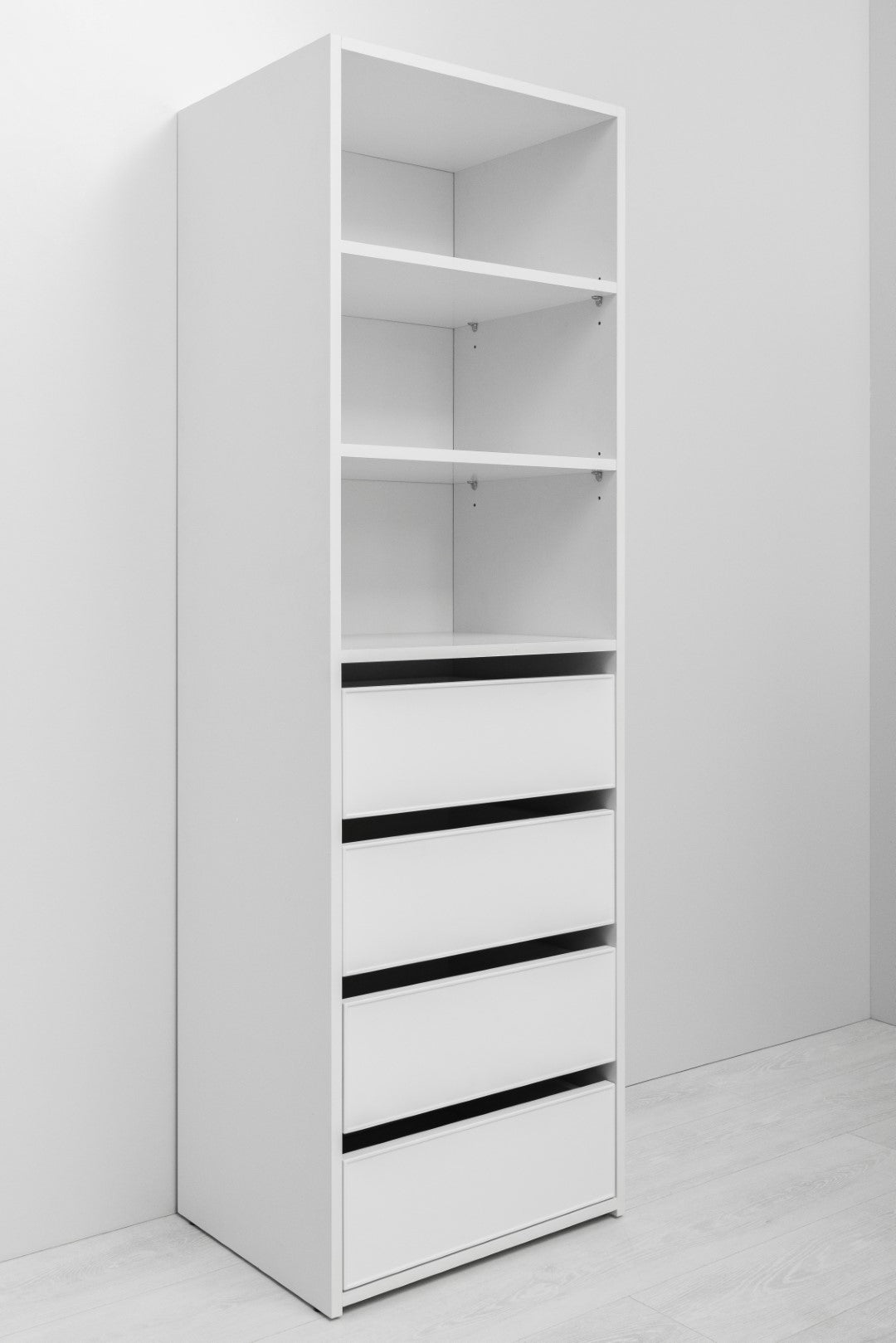 Geneva Built In Wardrobe - 4 Drawer 3 Shelf Module - Slim Shaker Panel - White