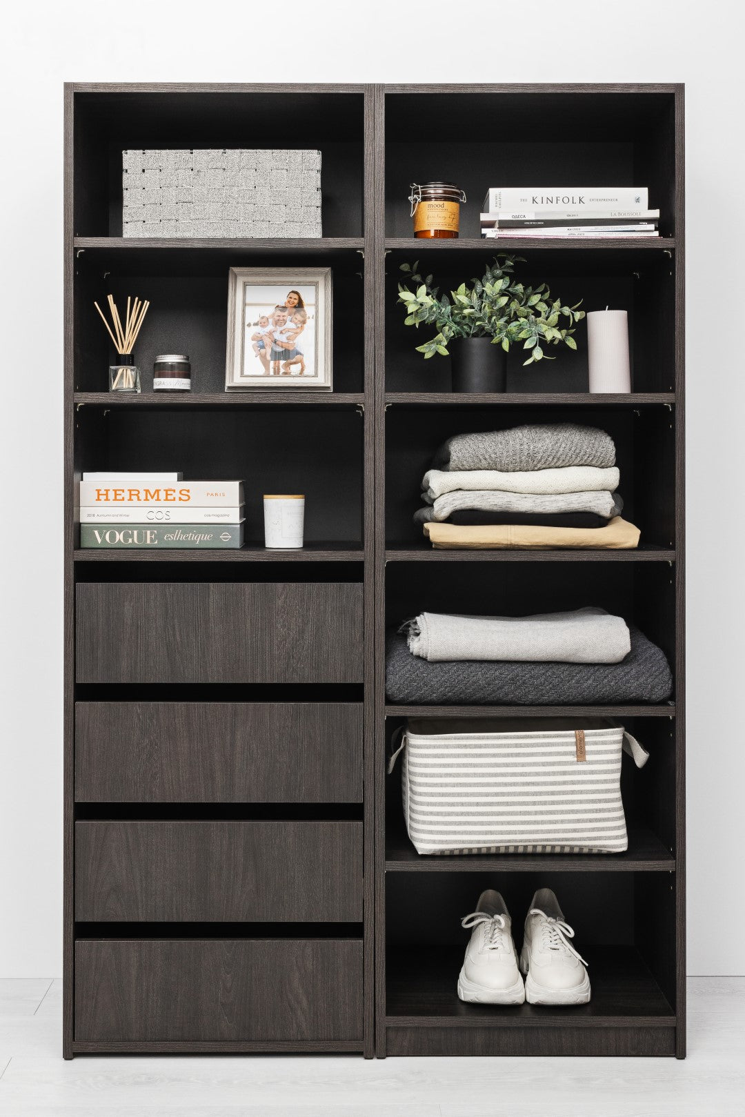 Geneva Built In Wardrobe - 4 Drawer 3 Shelf Module - Classic - Nordic Ash