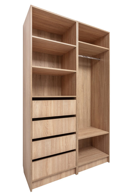 Malmo Walk In Wardrobe - 4 Drawer 3 Shelf Module - Classic - Natural Oak