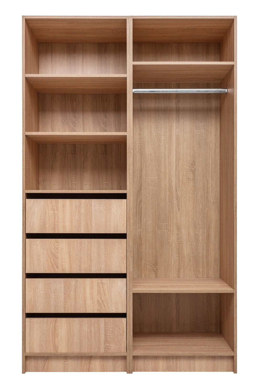 Malmo Walk In Wardrobe - 4 Drawer 3 Shelf Module - Classic - Natural Oak