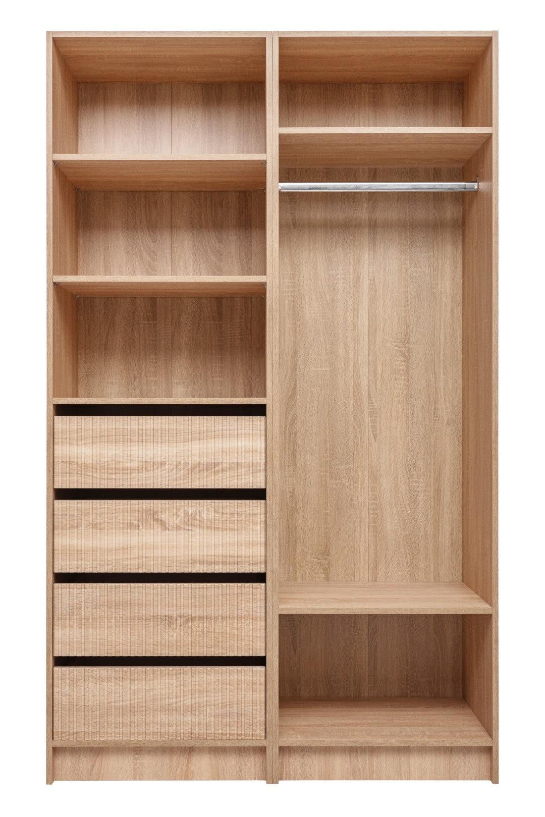 Malmo Walk In Wardrobe - 4 Drawer 3 Shelf Module - Fluted - Natural Oak