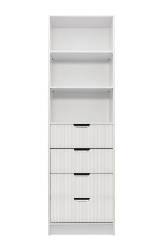 MALMO 3 SHELF 4 DRAWER WALK IN WARDROBE  - WHITE - FLUTED - PULL BLACK