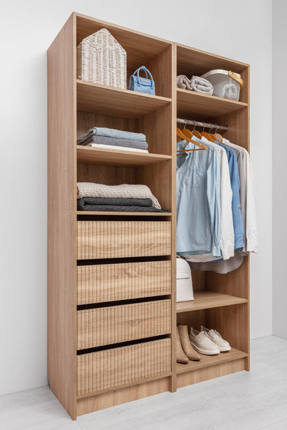 Malmo Walk In Wardrobe - 4 Drawer 3 Shelf Module - Fluted - Natural Oak