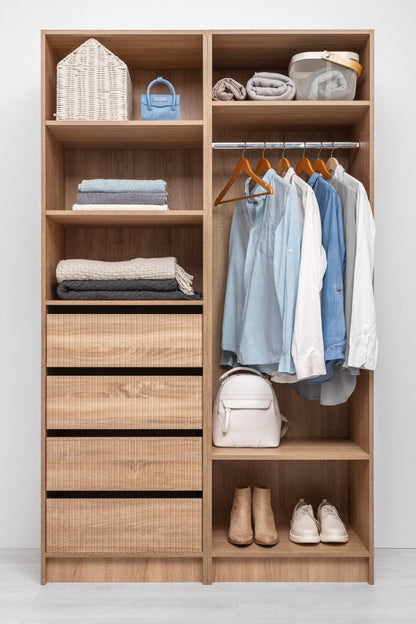 Malmo Walk In Wardrobe - 4 Drawer 3 Shelf Module - Fluted - Natural Oak