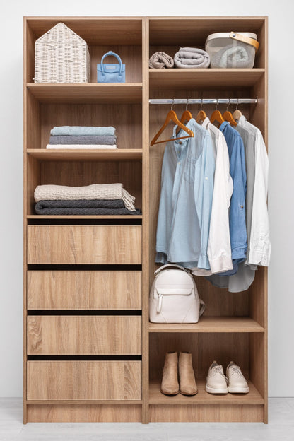 Malmo Walk In Wardrobe - 4 Drawer 3 Shelf Module - Slim Shaker - Natural Oak