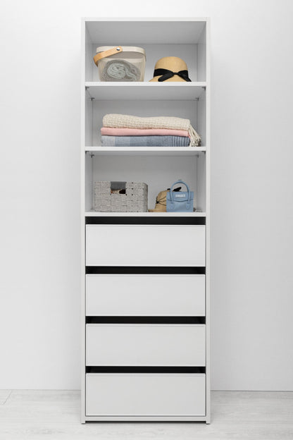 Malmo Walk In Wardrobe - 4 Drawer 3 Shelf Module - Slim Shaker - White