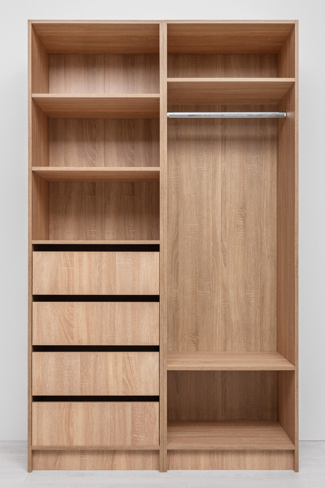 Malmo Walk In Wardrobe - 4 Drawer 3 Shelf Module - Classic - Natural Oak