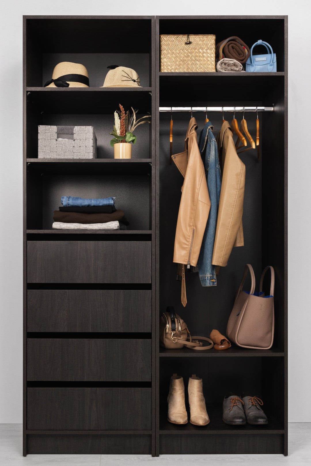 Malmo Walk In Wardrobe - 4 Drawer 3 Shelf Module - Classic - Nordic Ash
