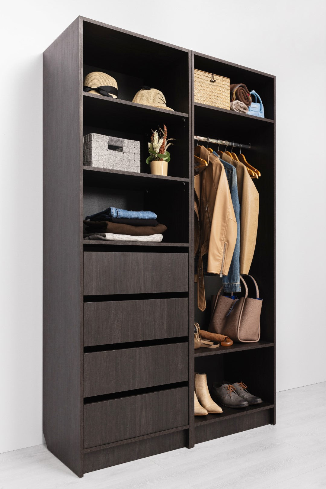 Malmo Walk In Wardrobe - 4 Drawer 3 Shelf Module - Classic - Nordic Ash