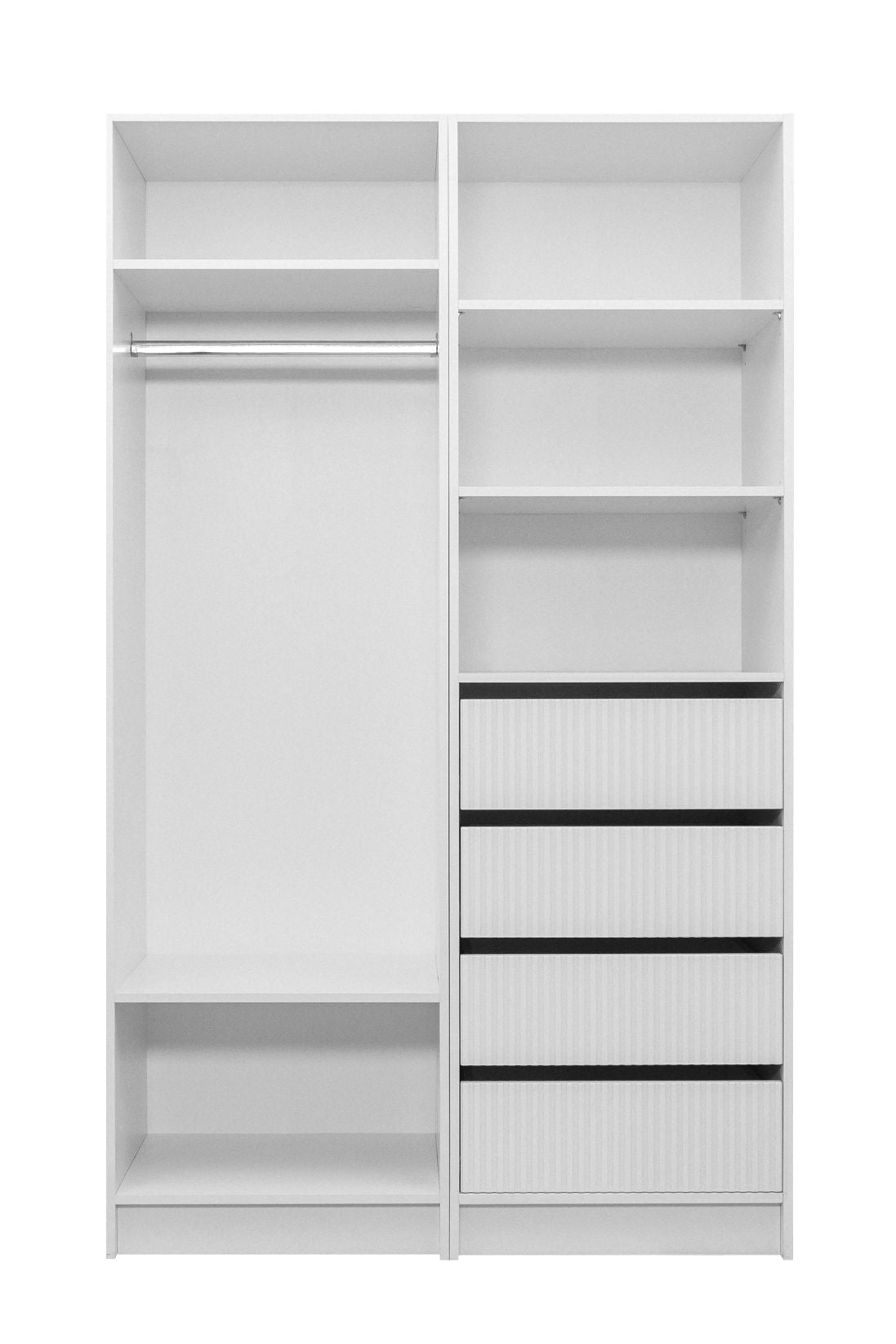 Malmo Walk In Wardrobe - 4 Drawer 3 Shelf Module - Fluted - White
