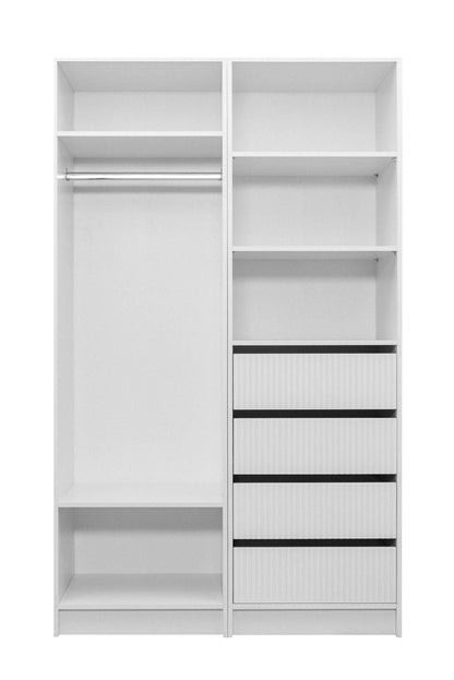 Malmo Walk In Wardrobe - 4 Drawer 3 Shelf Module - Fluted - White