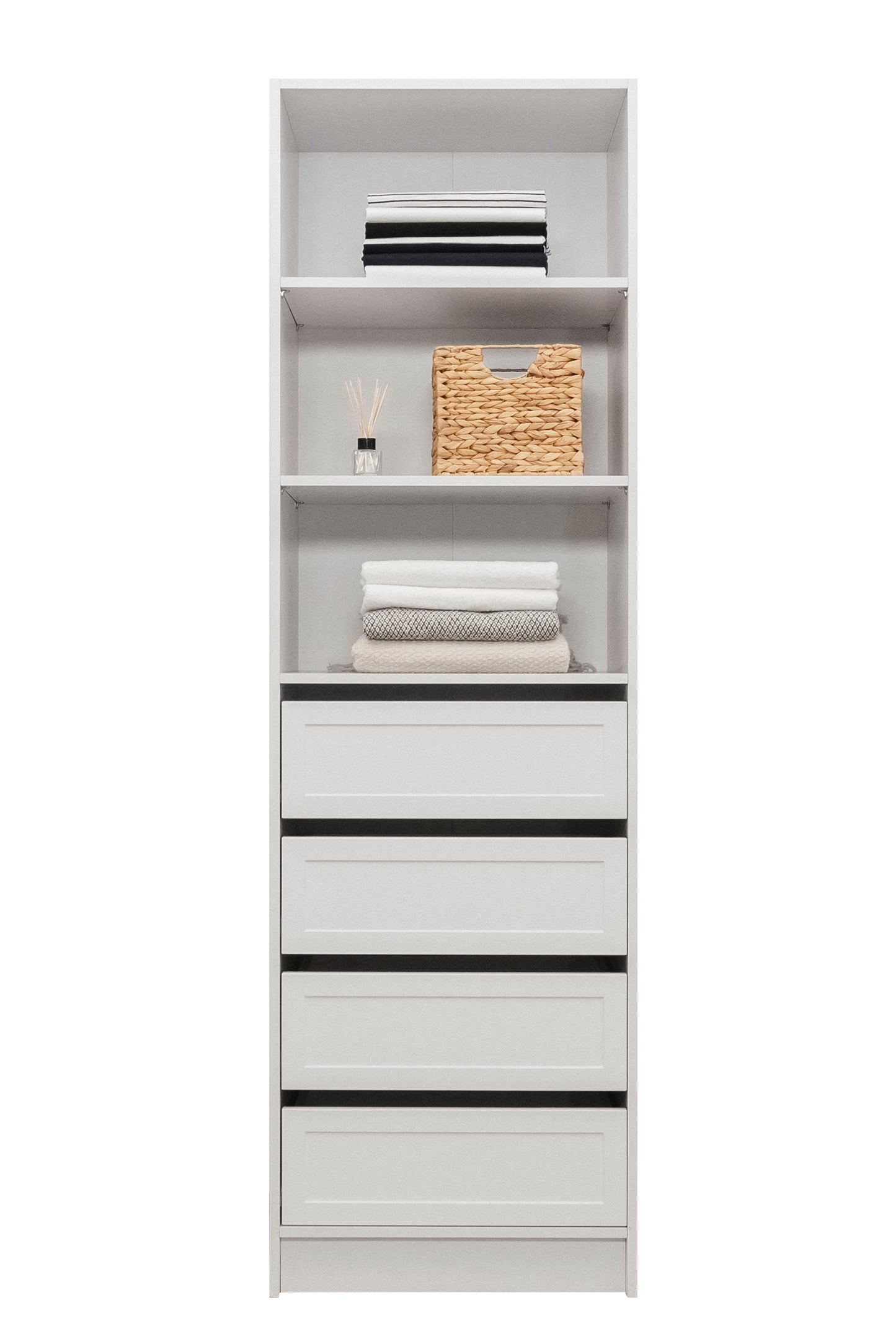 Malmo Walk In Wardrobe - 4 Drawer 3 Shelf Module - Hamptons - White