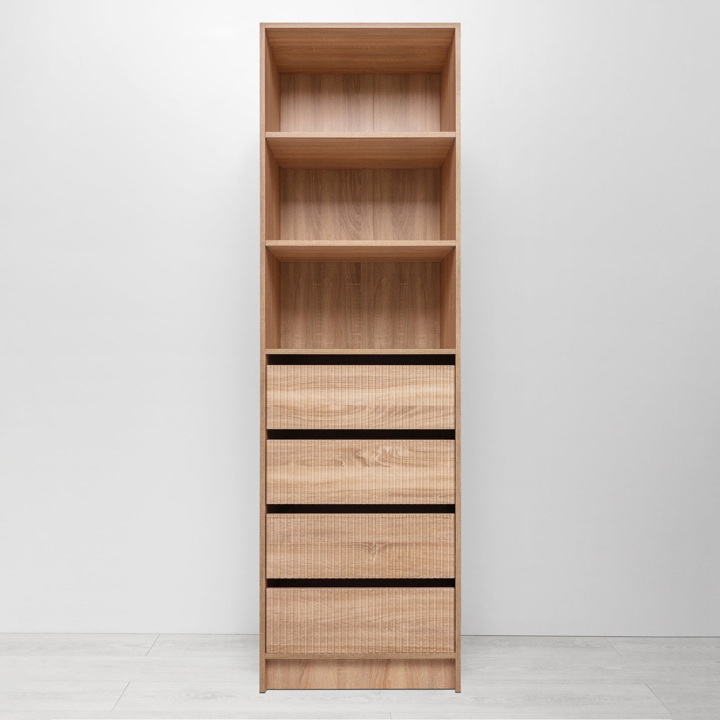 Malmo Walk In Wardrobe - 4 Drawer 3 Shelf Module - Fluted - Natural Oak