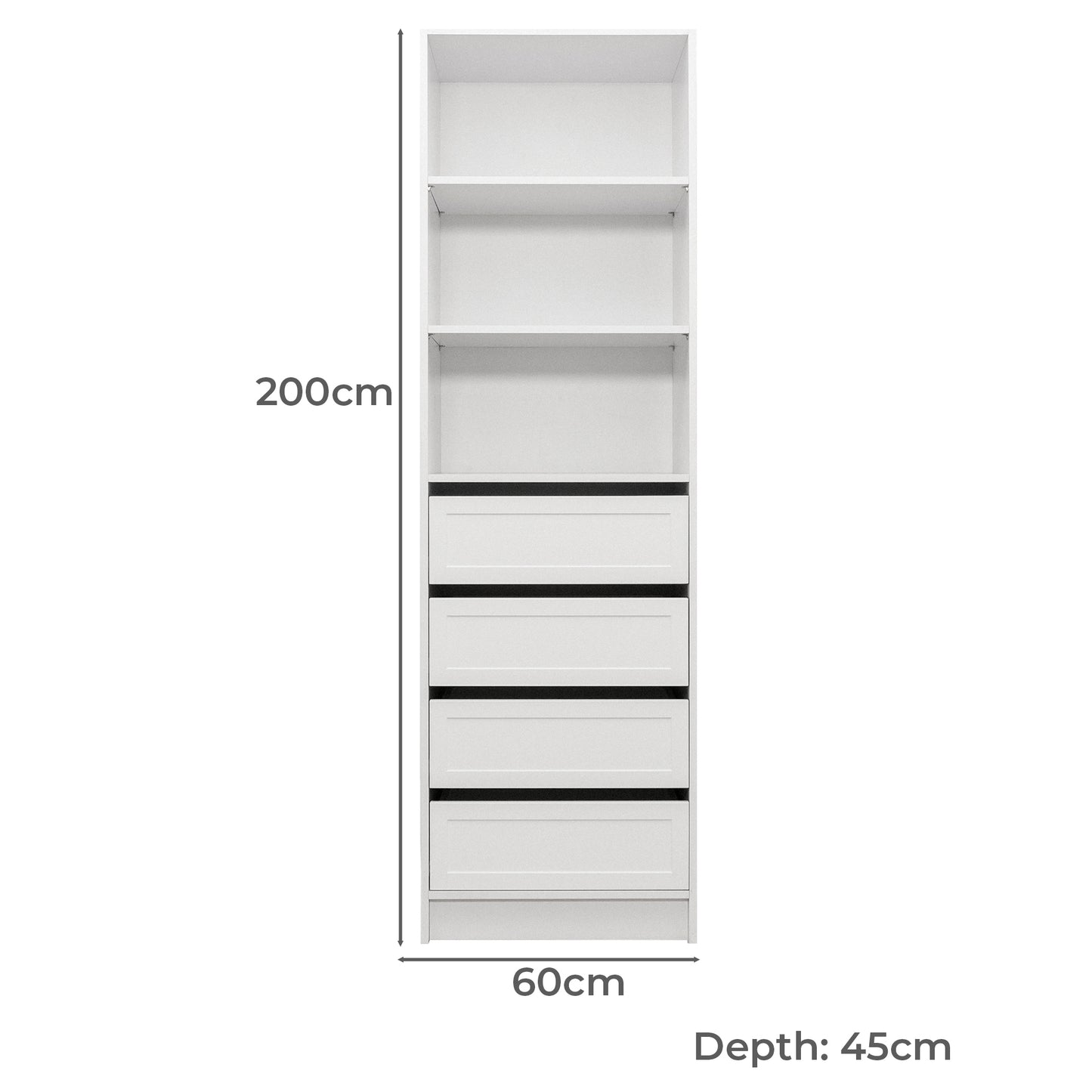 Malmo Walk In Wardrobe - 4 Drawer 3 Shelf Module - Hamptons - White