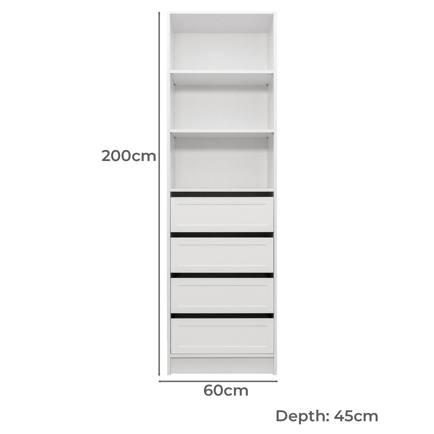 Malmo Walk In Wardrobe - 4 Drawer 3 Shelf Module - Hamptons - White