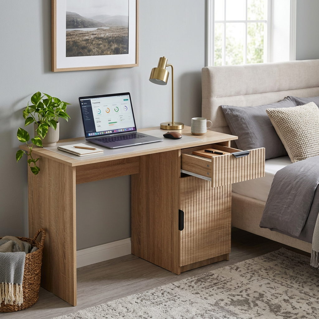COPENHAGEN DESK - NATURAL OAK - FLUTED - PULL BLACK