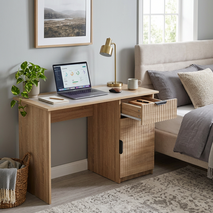 COPENHAGEN DESK - NATURAL OAK - FLUTED - PULL BLACK