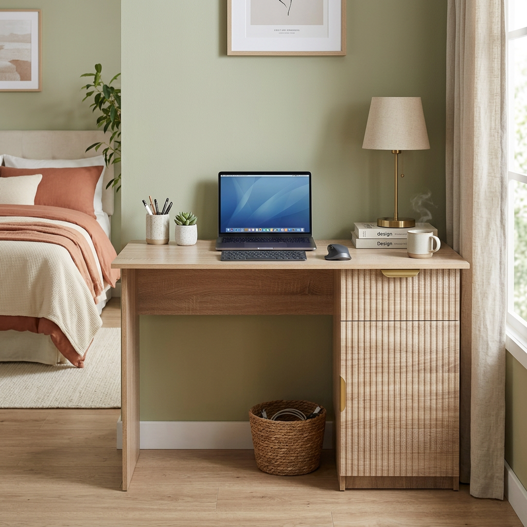 COPENHAGEN DESK - NATURAL OAK - FLUTED - PULL BRASS
