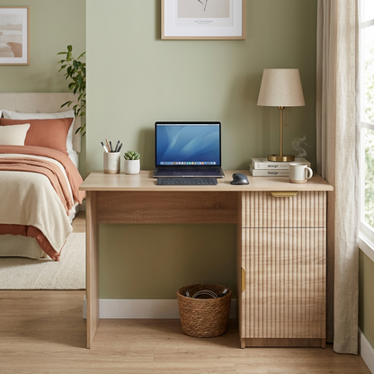 COPENHAGEN DESK - NATURAL OAK - FLUTED - PULL BRASS