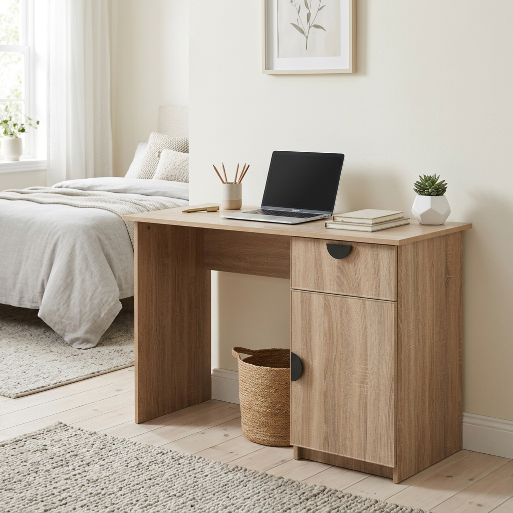 COPENHAGEN DESK - NATURAL OAK - SLIM - HALF MOON BLACK