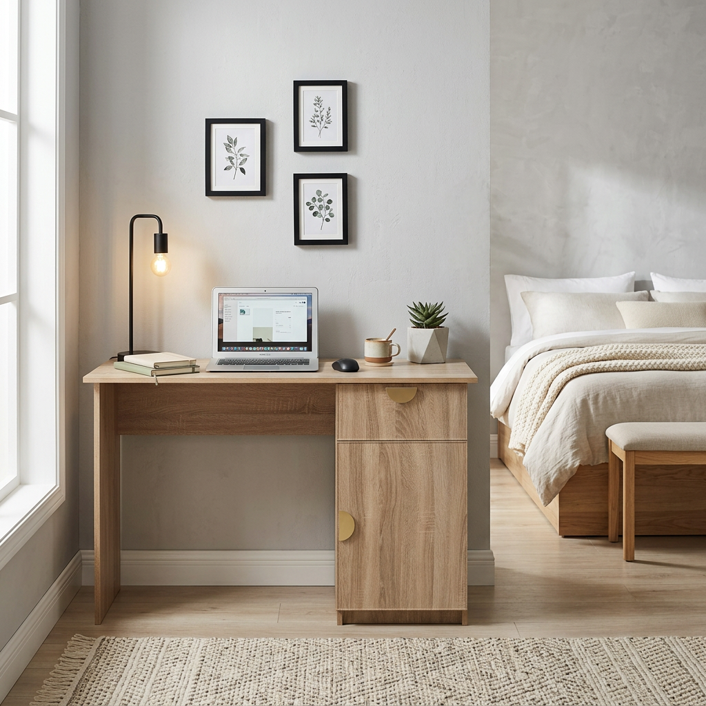 COPENHAGEN DESK - NATURAL OAK - SLIM - HALF MOON BRASS