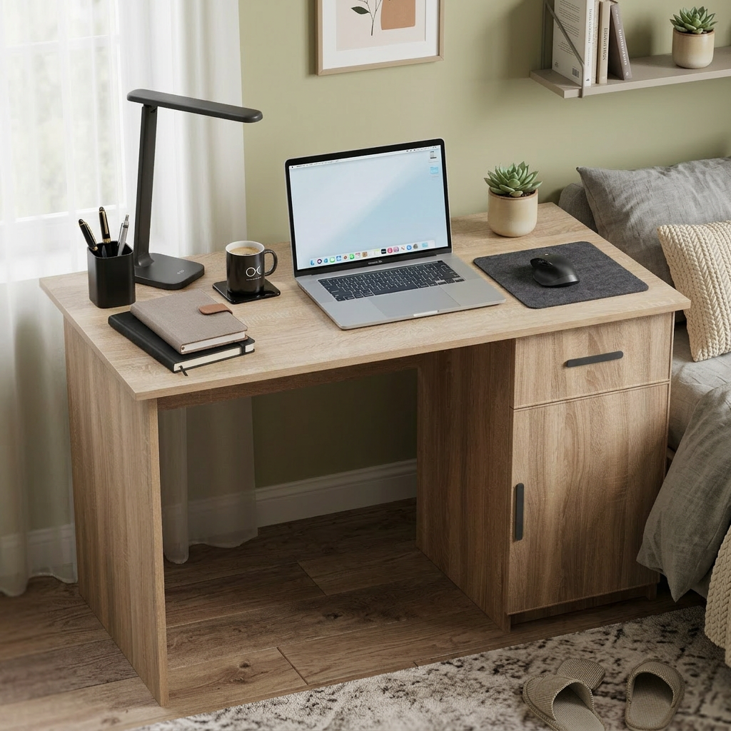 COPENHAGEN DESK - NATURAL OAK - SLIM - OVAL BLACK