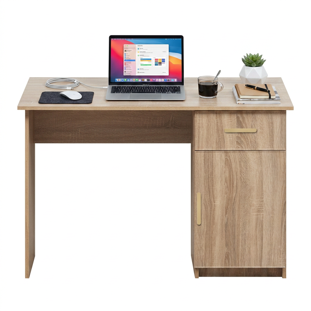 COPENHAGEN DESK - NATURAL OAK - SLIM - OVAL BRASS