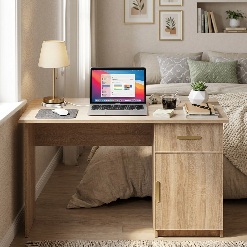 COPENHAGEN DESK - NATURAL OAK - SLIM - OVAL BRASS