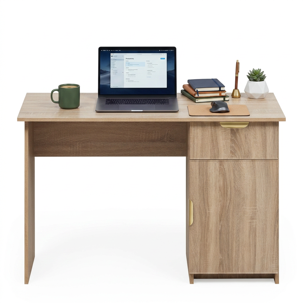 COPENHAGEN DESK - NATURAL OAK - SLIM - PULL BRASS