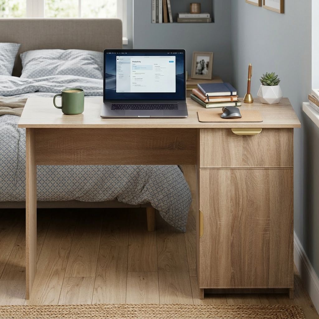 COPENHAGEN DESK - NATURAL OAK - SLIM - PULL BRASS