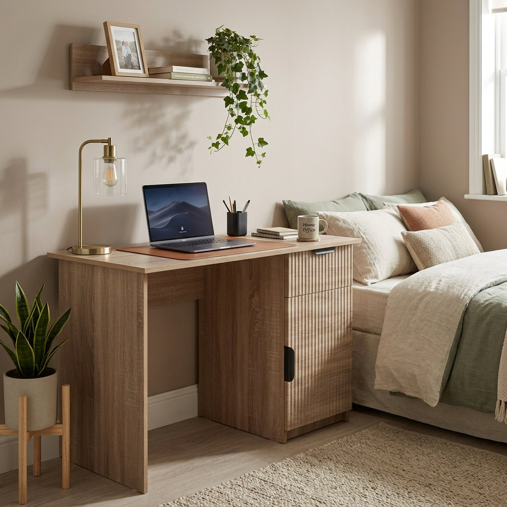 COPENHAGEN DESK - NATURAL OAK - FLUTED - PULL BLACK
