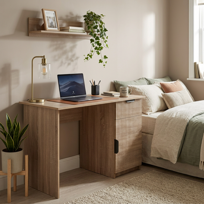 COPENHAGEN DESK - NATURAL OAK - FLUTED - PULL BLACK