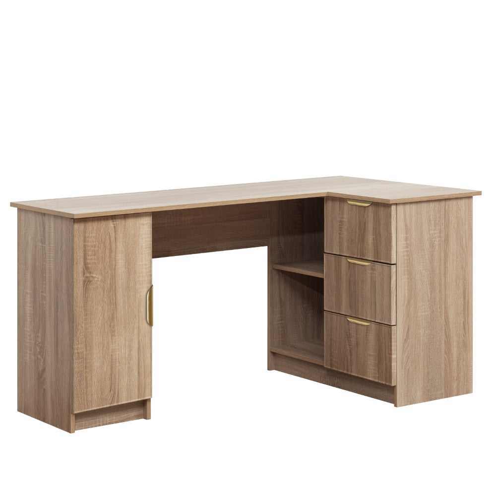 ROME CORNER DESK - NATURAL OAK - SLIM - PULL BRASS