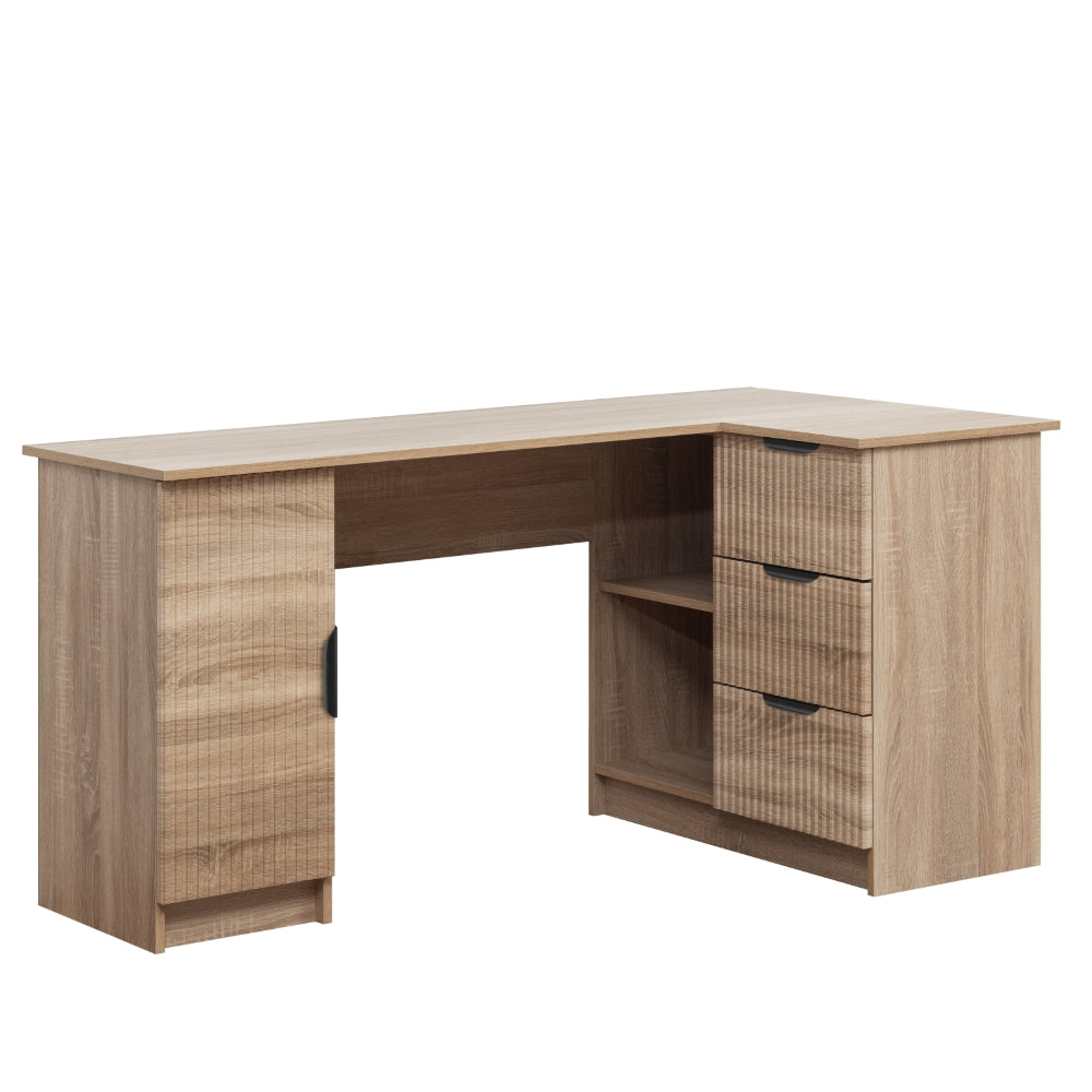 ROME CORNER DESK - NATURAL OAK - FLUTED - PULL BLACK