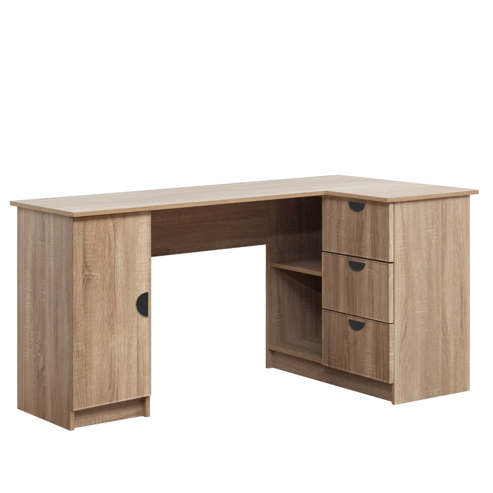 ROME CORNER DESK - NATURAL OAK - SLIM - HALF MOON BLACK