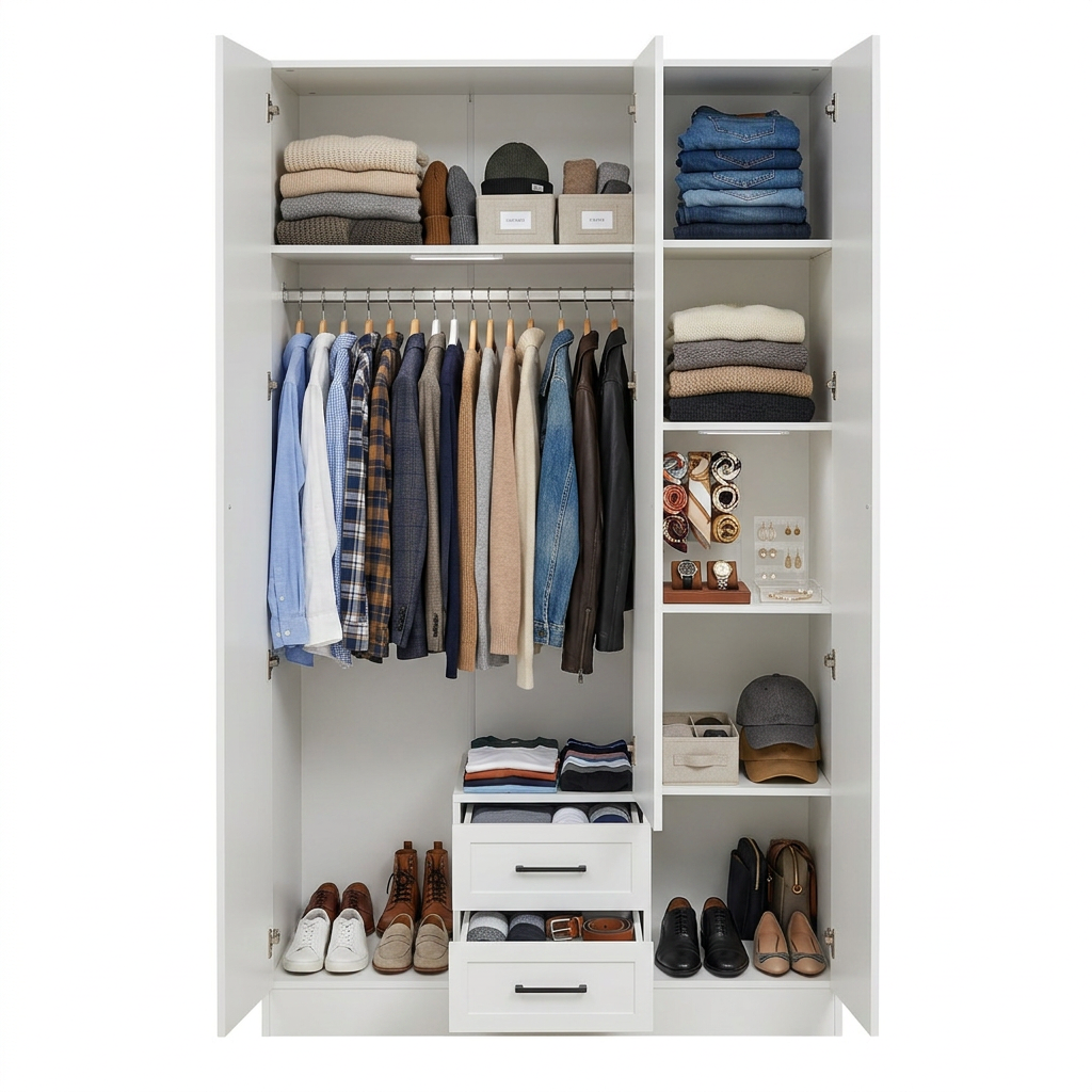 BUDAPEST THREE DOOR WARDROBE - WHITE - HAMPTONS - BLACK