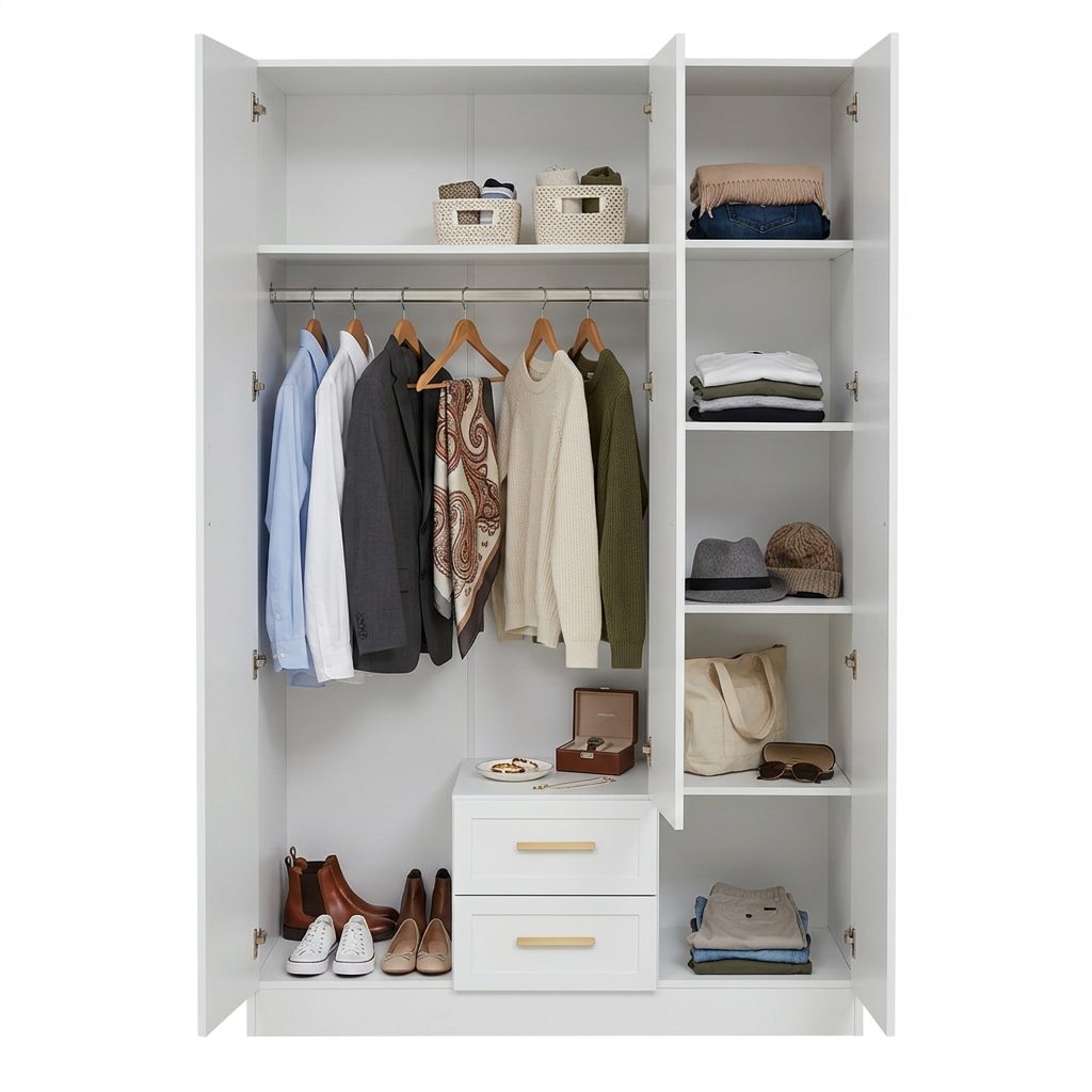 BUDAPEST THREE DOOR WARDROBE - WHITE - HAMPTONS - BLACK