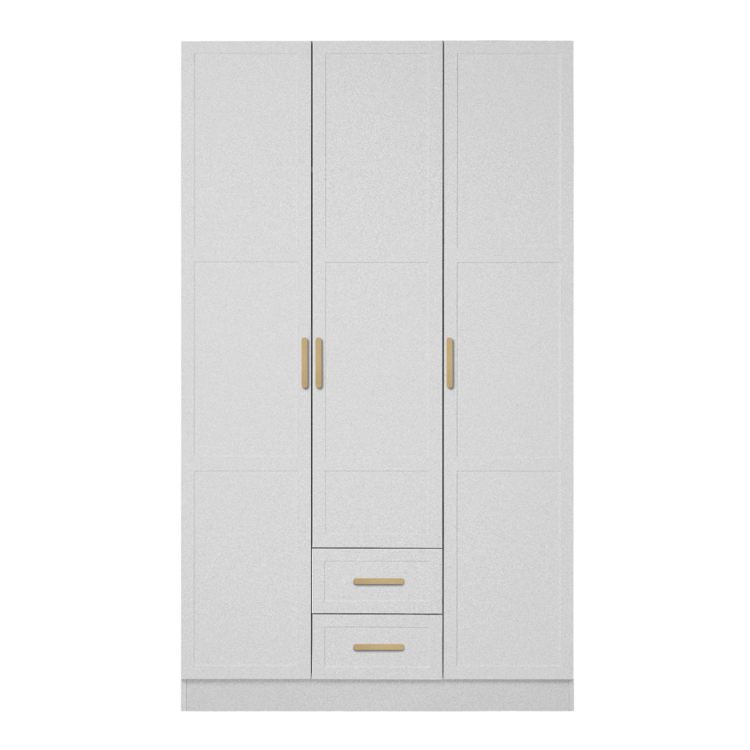 BUDAPEST THREE DOOR WARDROBE - WHITE - HAMPTONS - BRASS