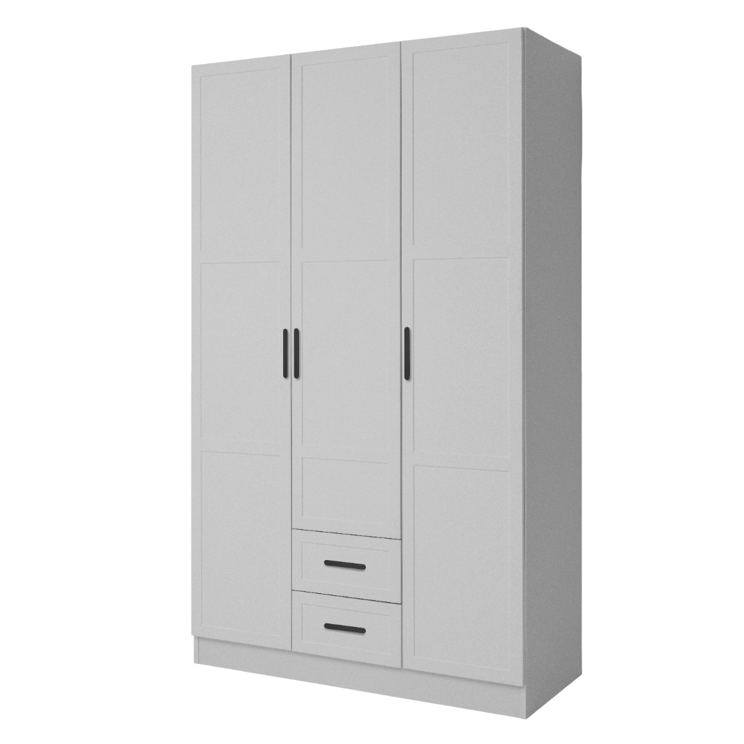 BUDAPEST THREE DOOR WARDROBE - WHITE - HAMPTONS - BLACK