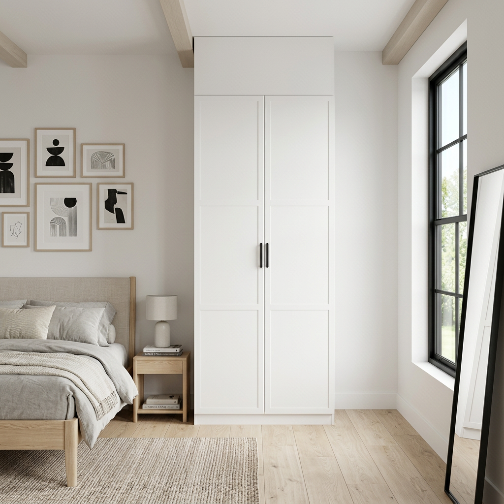 BUDAPEST TWO DOOR HANGING WARDROBE - WHITE - HAMPTONS - BLACK
