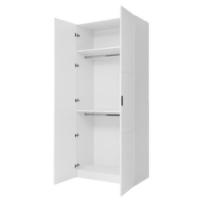 BUDAPEST TWO DOOR HANGING WARDROBE - WHITE - HAMPTONS - BLACK