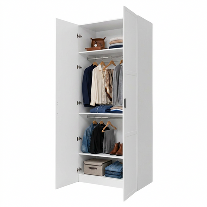 BUDAPEST TWO DOOR HANGING WARDROBE - WHITE - HAMPTONS - BLACK