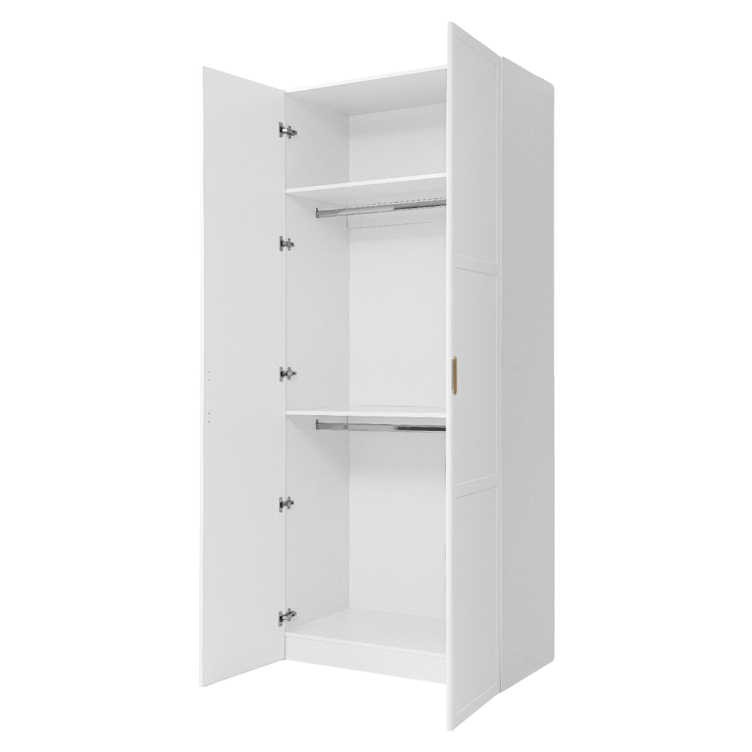 BUDAPEST TWO DOOR HANGING WARDROBE - WHITE - HAMPTONS - BRASS