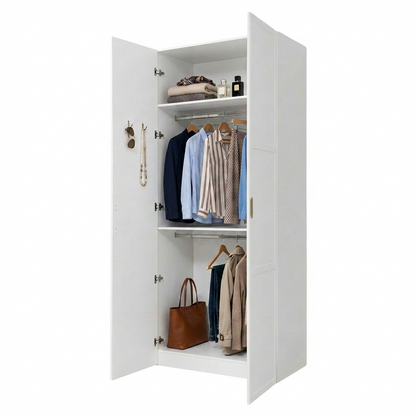 BUDAPEST TWO DOOR HANGING WARDROBE - WHITE - HAMPTONS - BRASS