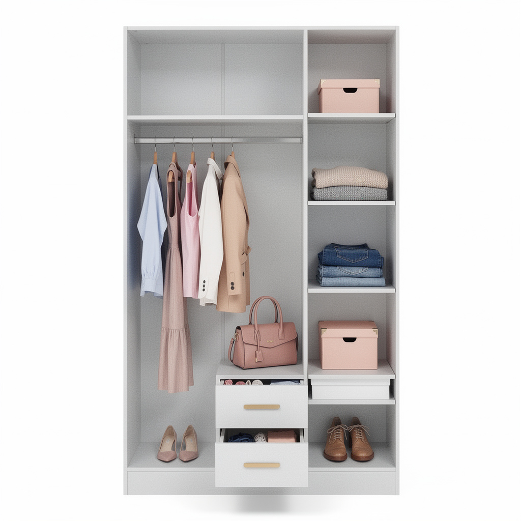 BUDAPEST THREE DOOR WARDROBE - WHITE - SLIM SHAKER - BRASS