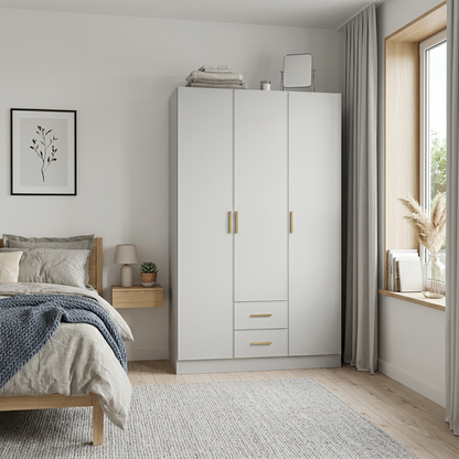 BUDAPEST THREE DOOR WARDROBE - WHITE - SLIM SHAKER - BRASS