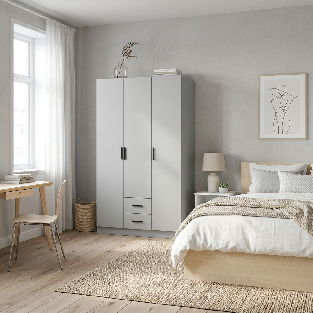 BUDAPEST THREE DOOR WARDROBE - WHITE - SLIM SHAKER - BLACK