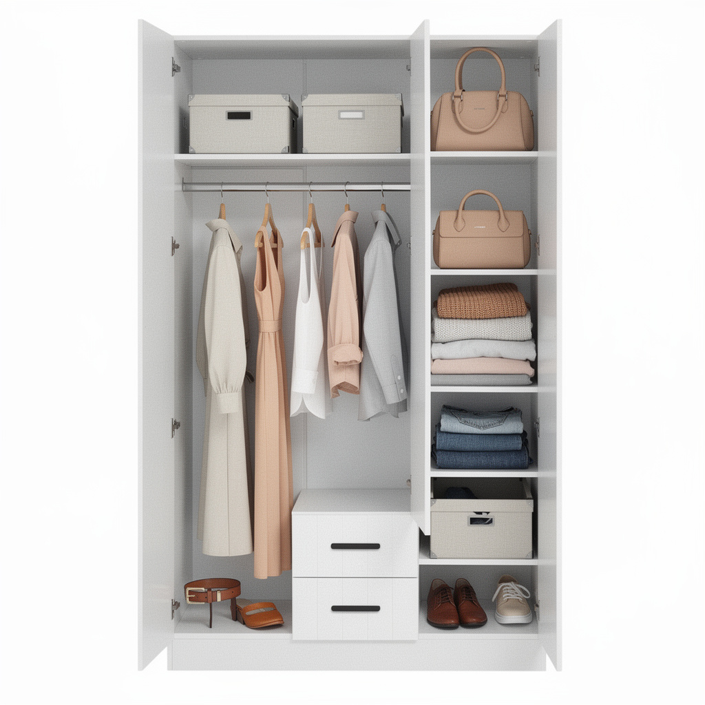 BUDAPEST THREE DOOR WARDROBE - WHITE - VJ PANEL - BLACK